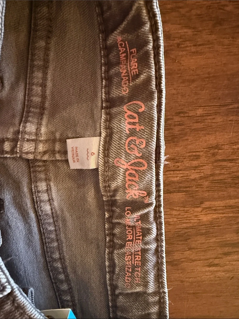 Two Pairs Girls' Flare Jeans - Brown & Light Blue Distressed Denim- Size 6